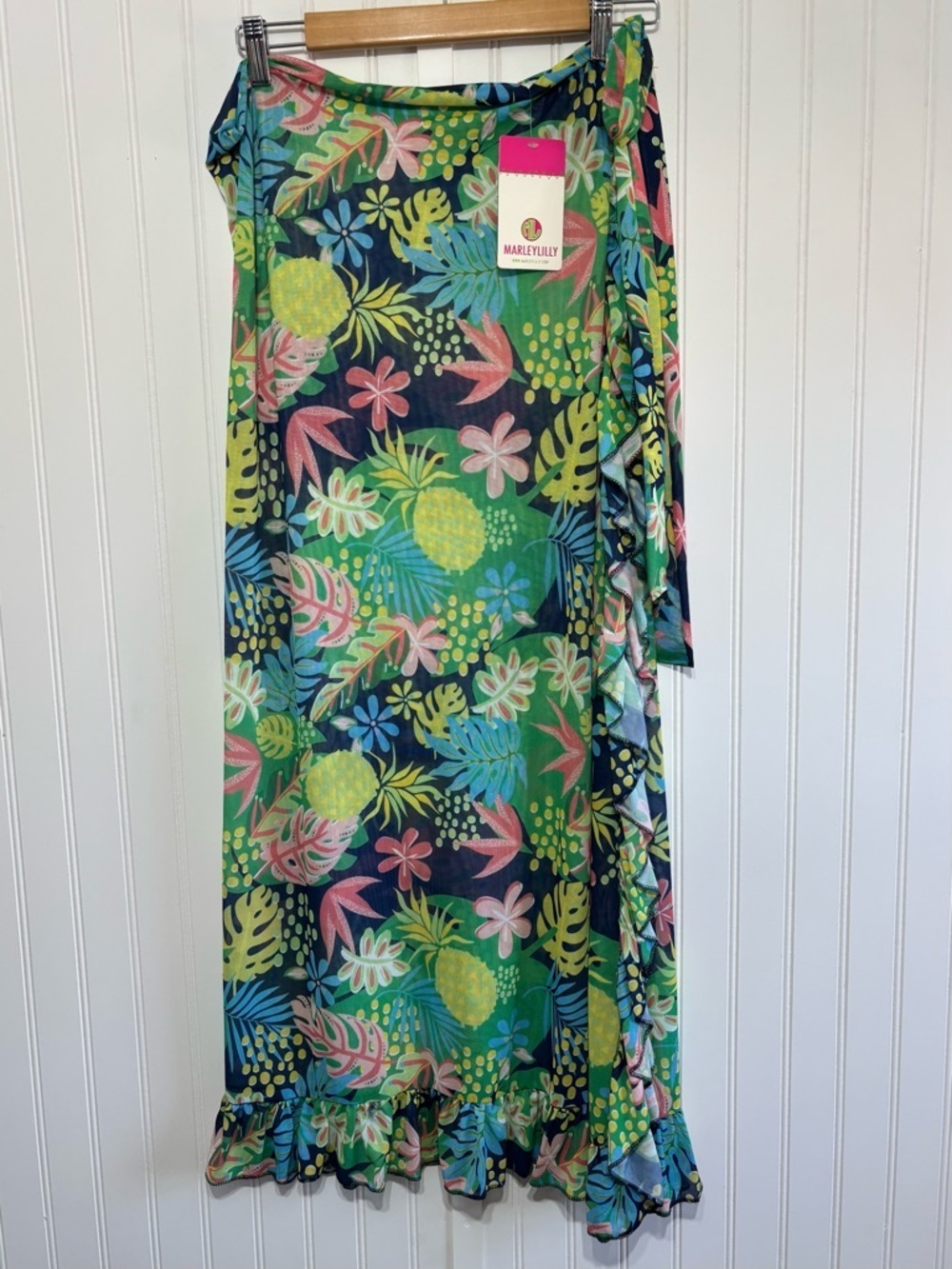 Marleylilly Tropical Sarong Wrap Skirt Ruffle Hem OS Beach Resort Wear